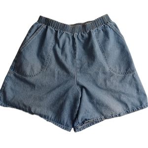 Vintage Sport Timer Mom Jeans Denim Shorts Size 14 Blue -Elastic Waist -Pockets